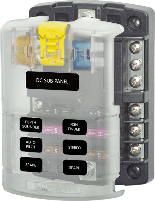 Blade fuse holder - 6 Circuits with Negative Bus and Cover
